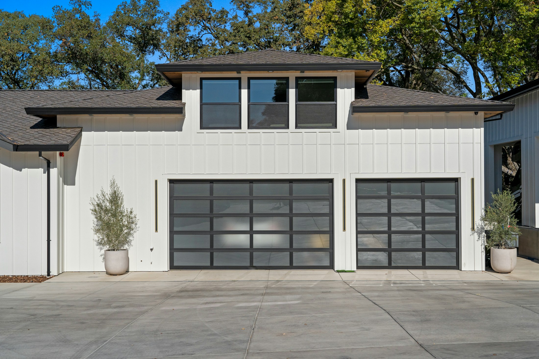 Residential home with a wide garage door