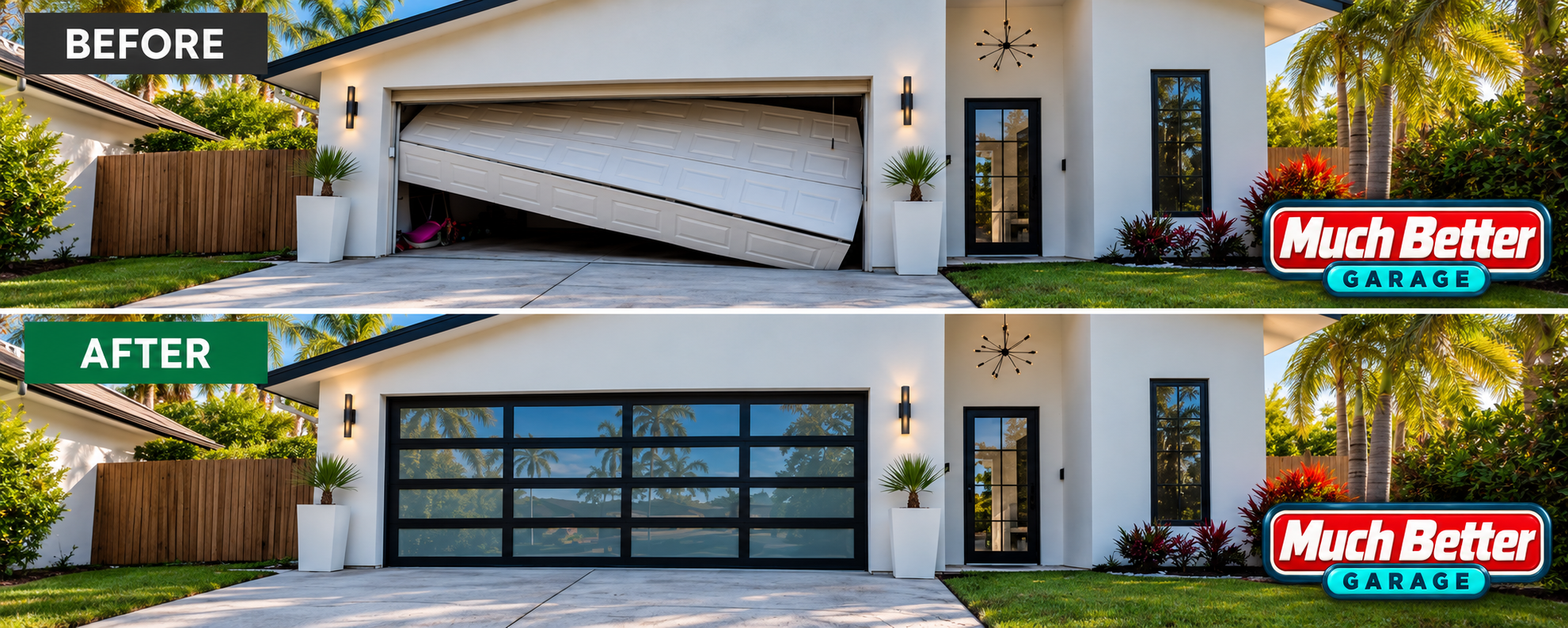 Garage door replacement before and after