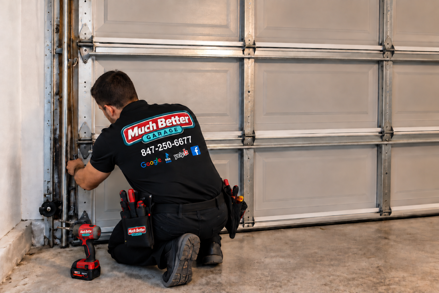 Much Better Garage technician repairing garage door hardware